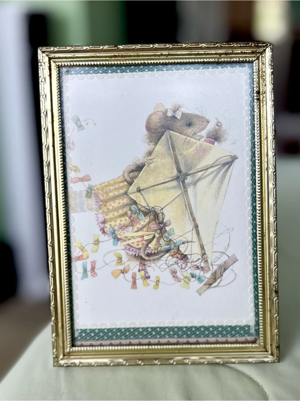 Vintage Mouse Art Print with Mouse Holding a Kite with Colorful Streamers